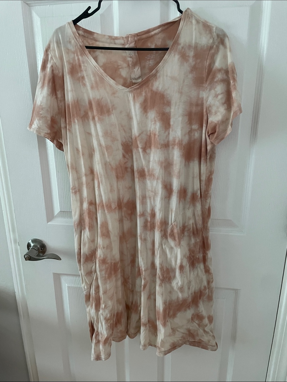 J. Jill Cream and Tan Tie-Dye V-Neck Dress large petite